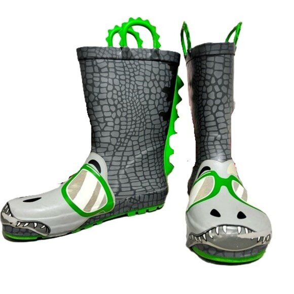 Western Chief Jurassic Jake Dinosaur Rain Boots Youth Size 1 Charcoal Green - Picture 6 of 16